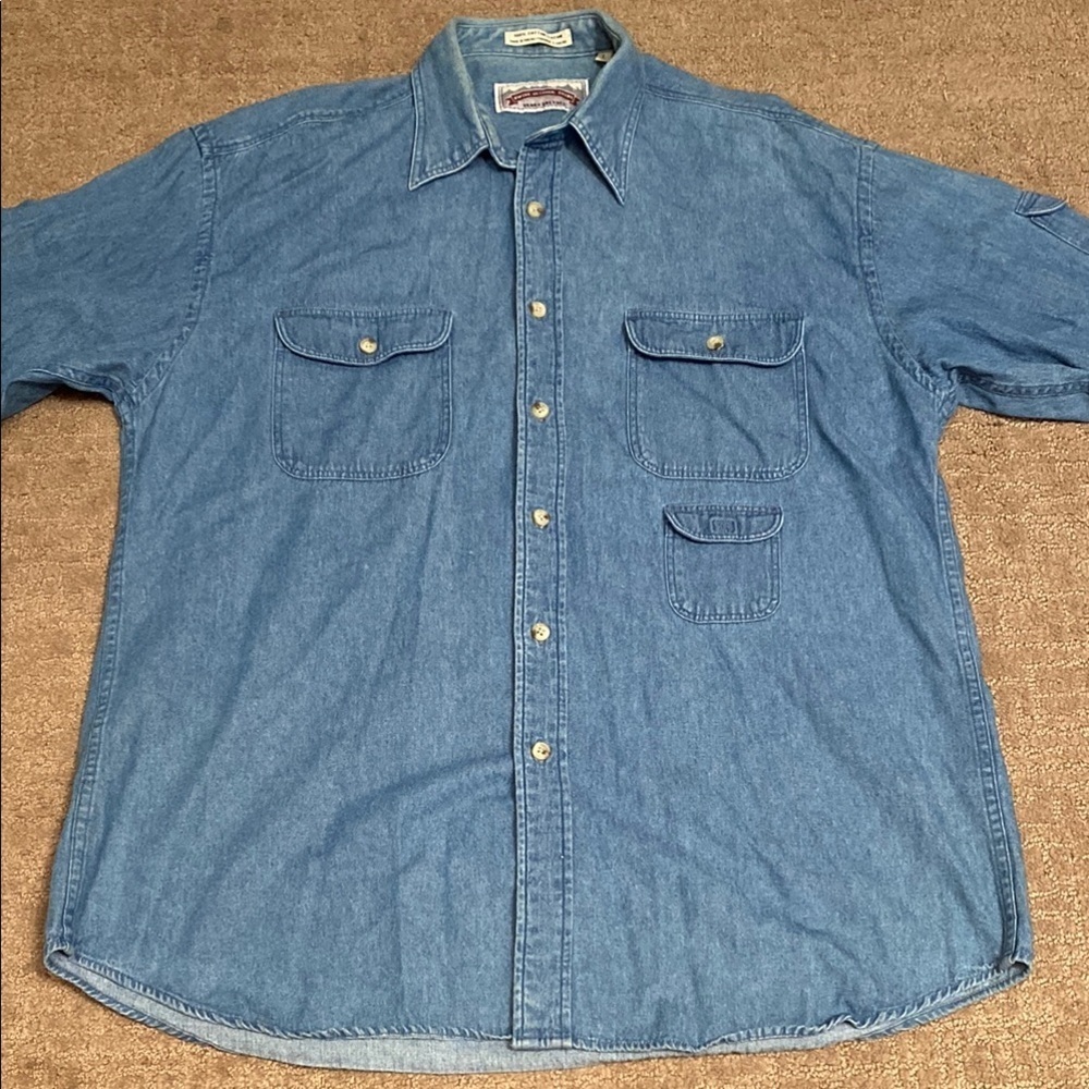 Denim Light Blue Swiss Outdoor Shirt Casual Button Down with Long Sleeves